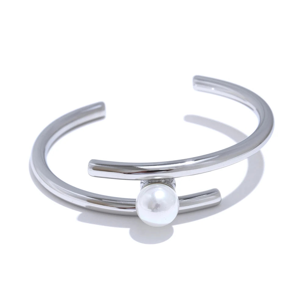Pearl double layer open cuff unique design women bracelet - product image