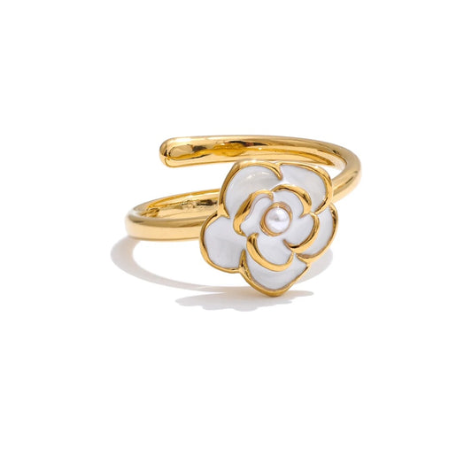 Pearl enamel flower adjustable charm ring - product image