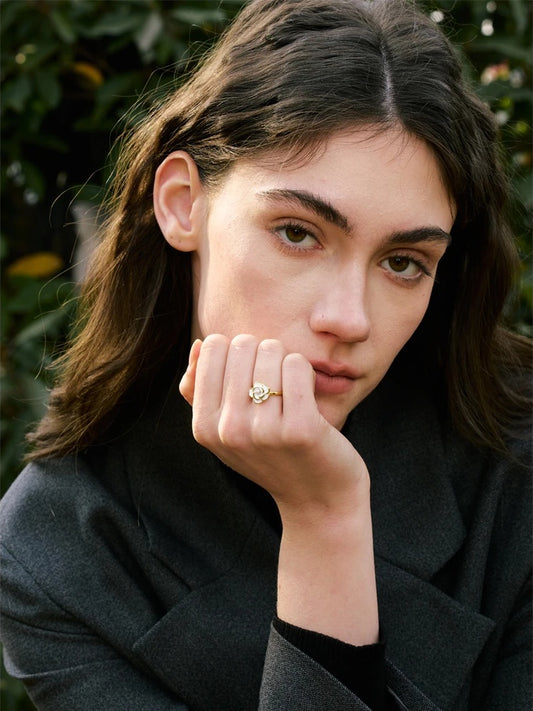 Pearl enamel flower adjustable charm ring - product image