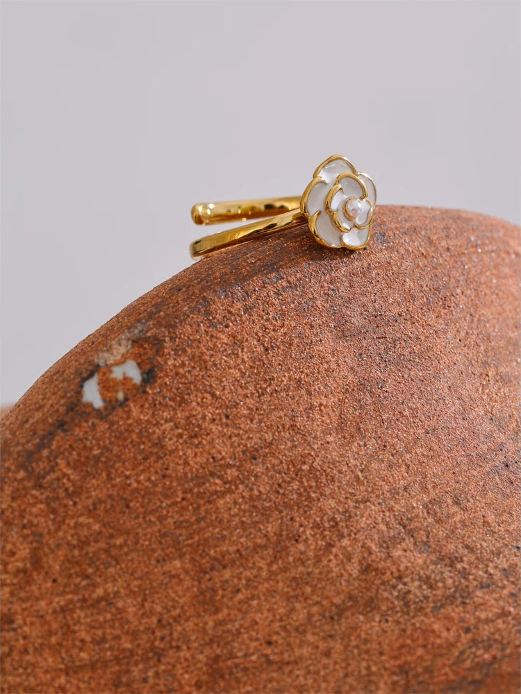Pearl enamel flower adjustable charm ring - product image
