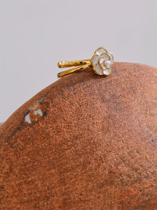Pearl enamel flower adjustable charm ring - product image