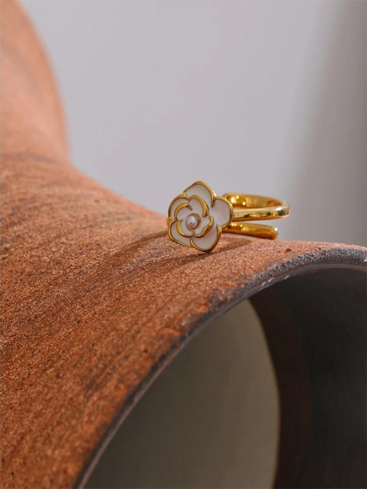 Pearl enamel flower adjustable charm ring - product image