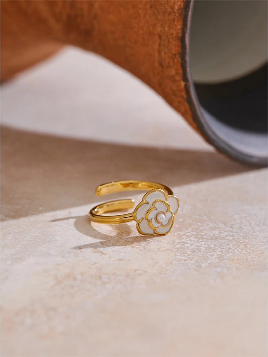 Pearl enamel flower adjustable charm ring - product image