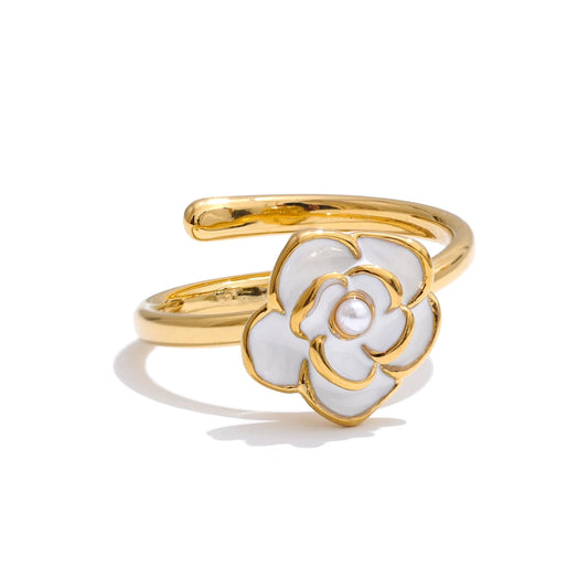 Pearl enamel flower adjustable charm ring - product image