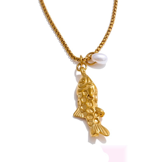 Pearl fish pendant summer vacation necklace - product image