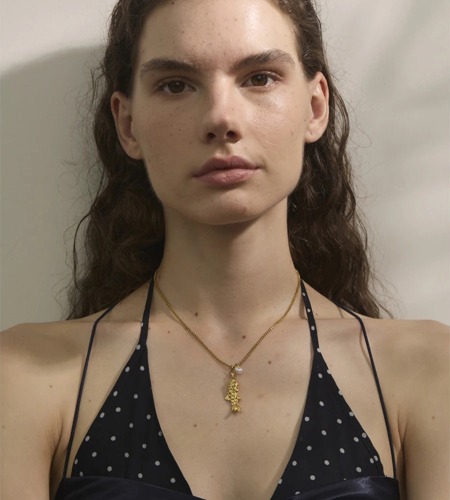 Pearl fish pendant summer vacation necklace - product image