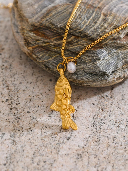 Pearl fish pendant summer vacation necklace - product image