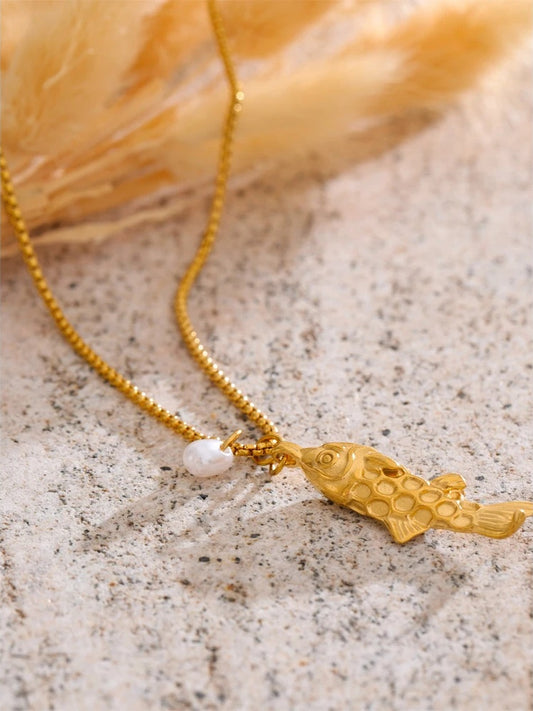 Pearl fish pendant summer vacation necklace - product image