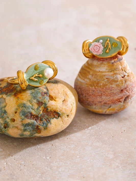 Pearl flower plant open finger cast ring - product image