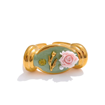 Pearl flower plant open finger cast ring - product image