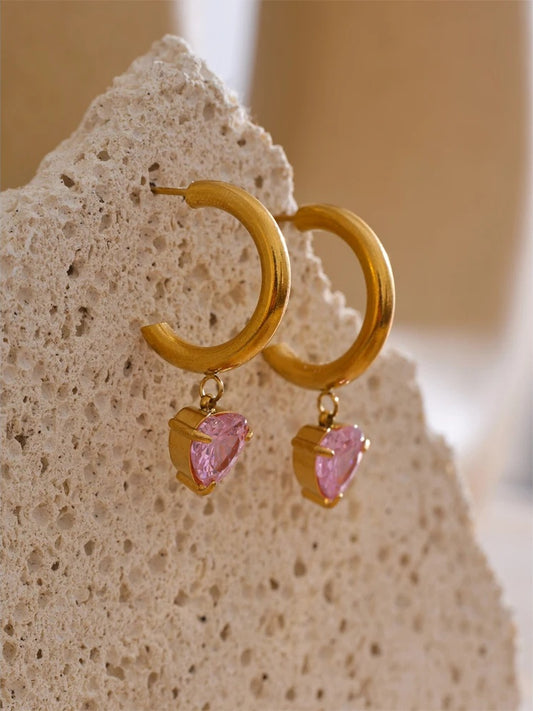 Pearl red enamel pink cz necklace earrings ring set - product image