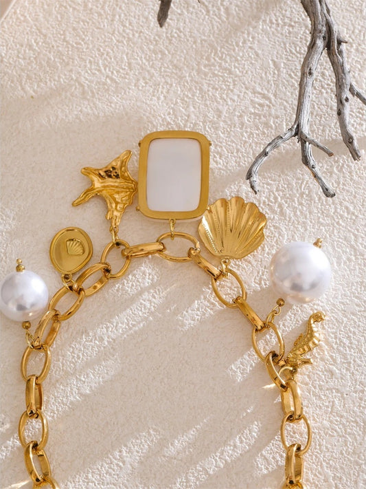 Pearl resin starfish shell ocean pendant necklace - product image