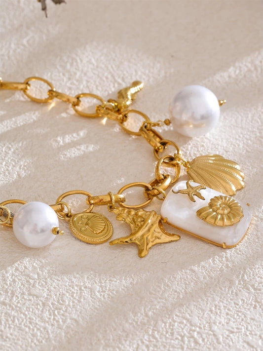 Pearl resin starfish shell ocean pendant necklace - product image