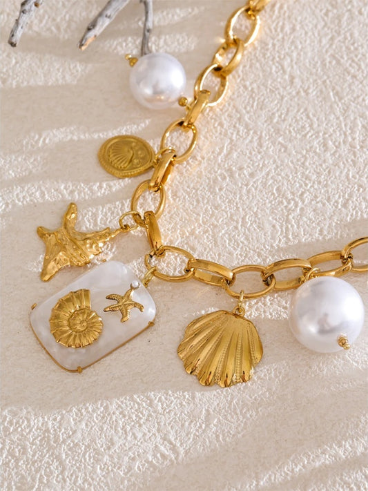 Pearl resin starfish shell ocean pendant necklace - product image