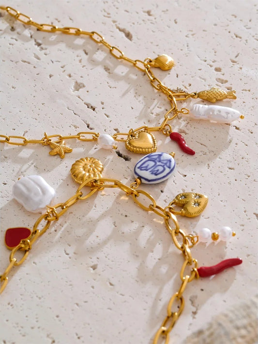 Pearl shell starfish flower chilli drop pendant necklace - product image