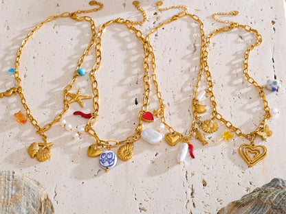 Pearl shell starfish flower chilli drop pendant necklace - product image