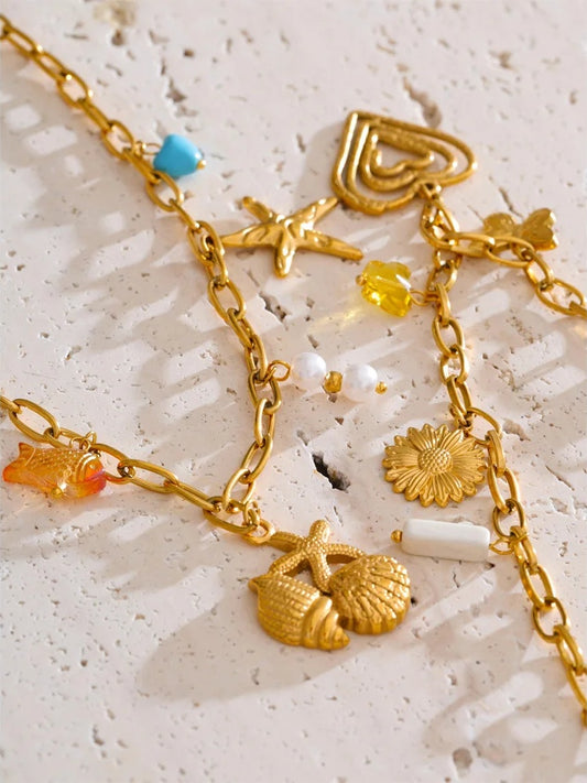 Pearl shell starfish flower chilli drop pendant necklace - product image