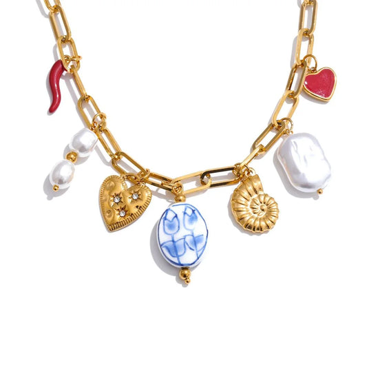 Pearl shell starfish flower chilli drop pendant necklace - product image