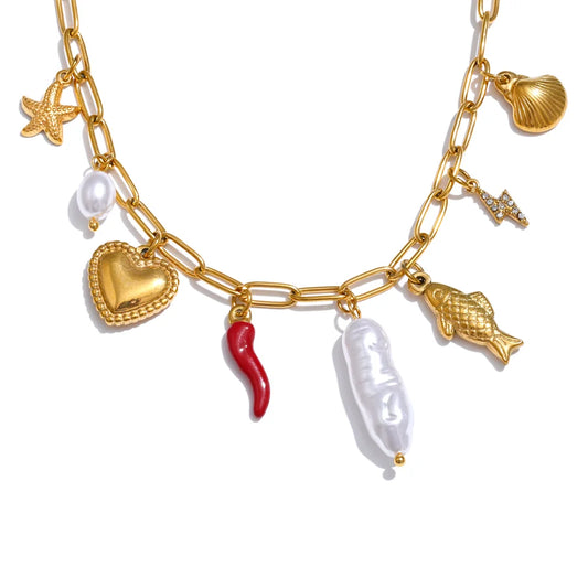 Pearl shell starfish flower chilli drop pendant necklace - product image