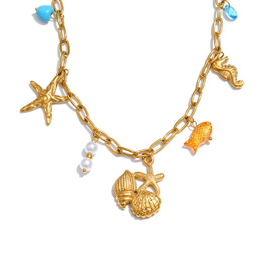 Pearl shell starfish flower chilli drop pendant necklace - product image