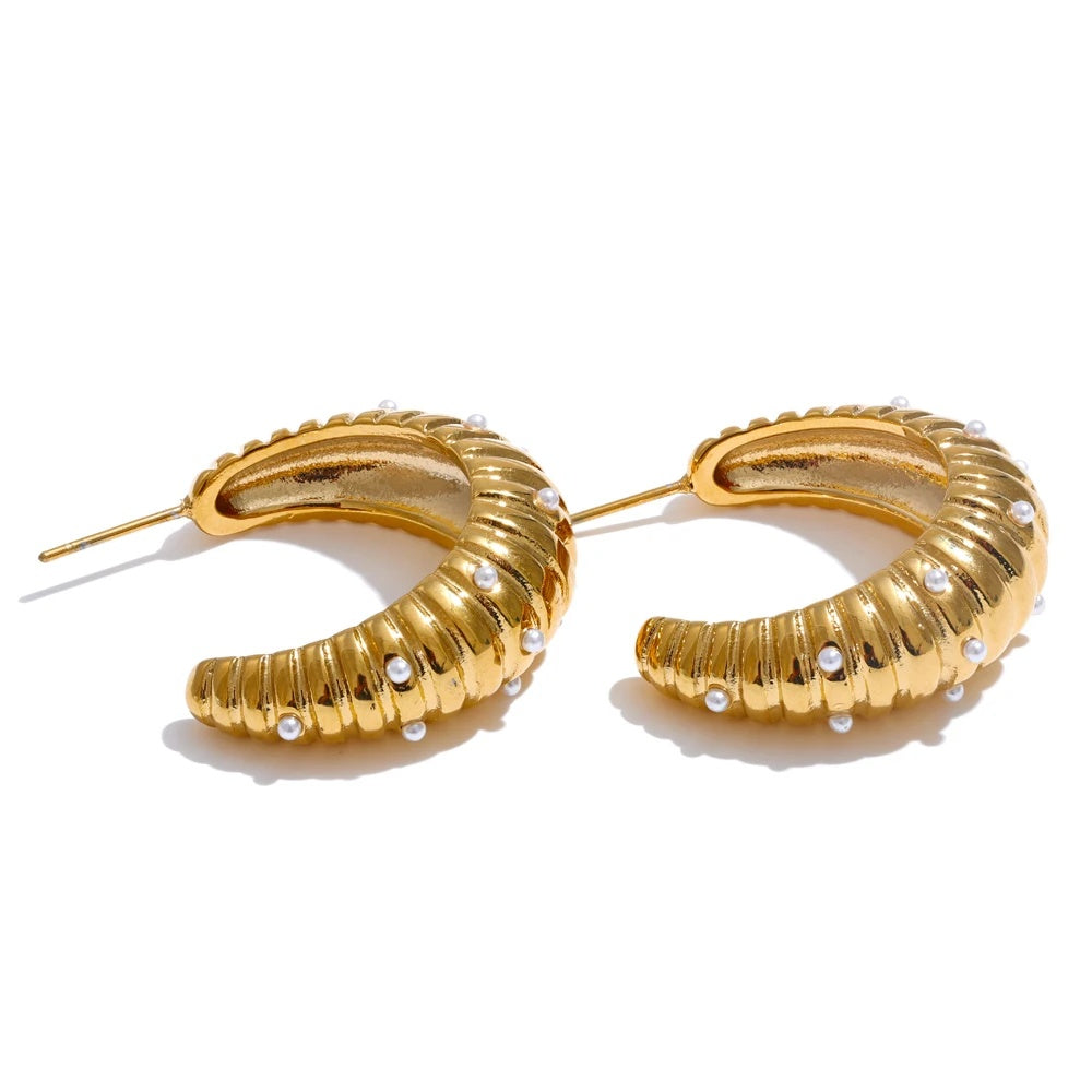 Pearls c-shape exquisite daily fashion hoop earrings - product image
