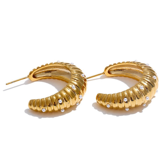 Pearls c-shape exquisite daily fashion hoop earrings - product image