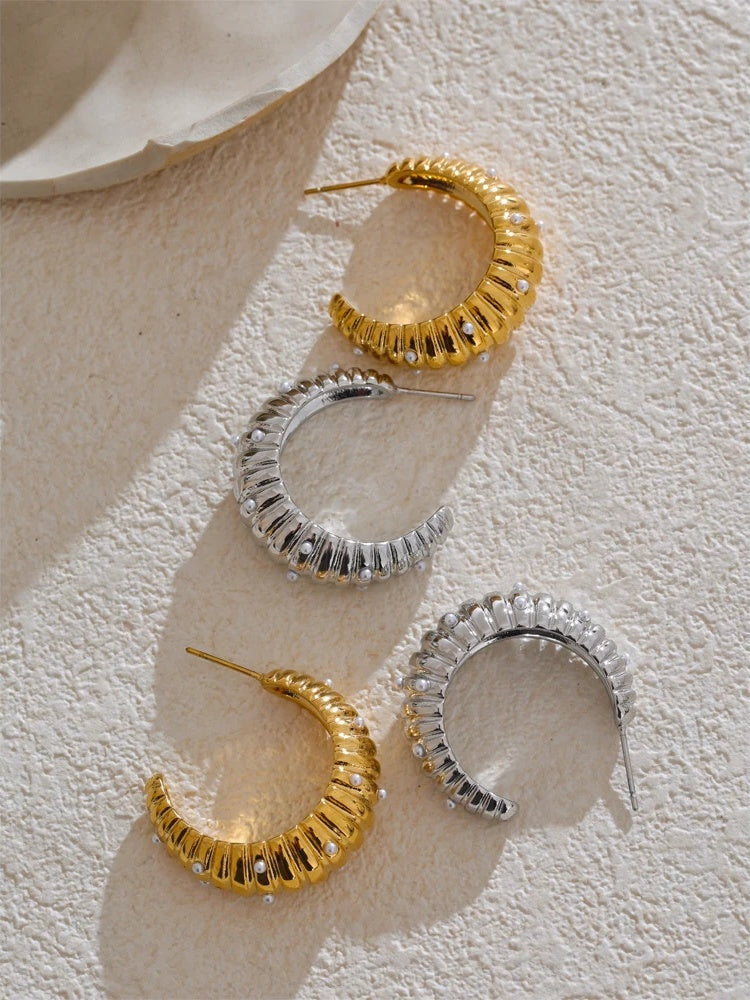 Pearls c-shape exquisite daily fashion hoop earrings - product image