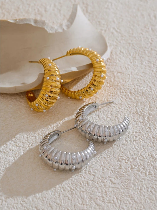 Pearls c-shape exquisite daily fashion hoop earrings - product image