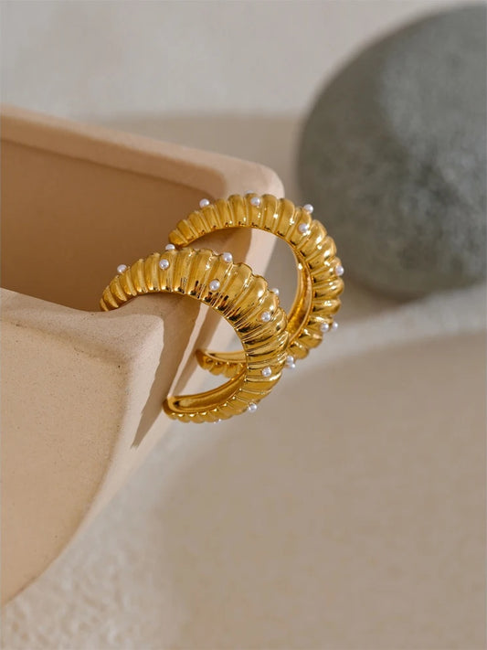 Pearls c-shape exquisite daily fashion hoop earrings - product image