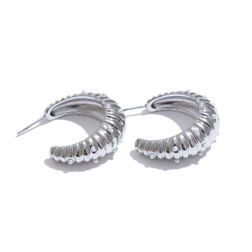 Pearls c-shape exquisite daily fashion hoop earrings - product image