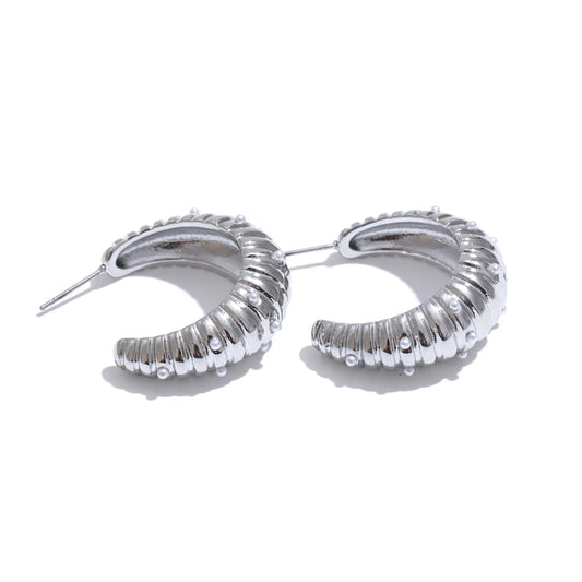 Pearls c-shape exquisite daily fashion hoop earrings - product image