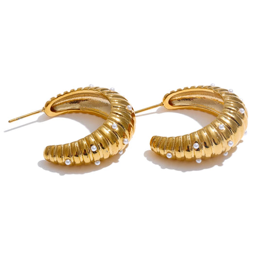 Pearls c-shape exquisite daily fashion hoop earrings - product image