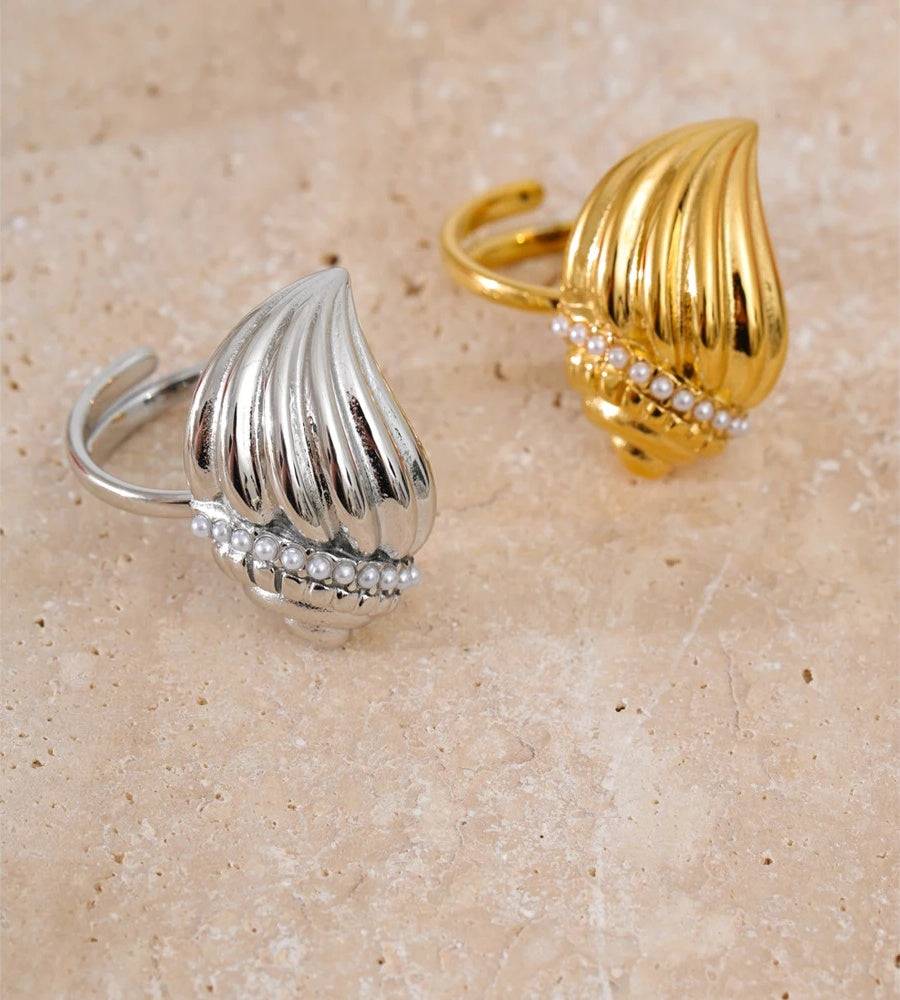 Pearls conch pendant necklace ring set - product image