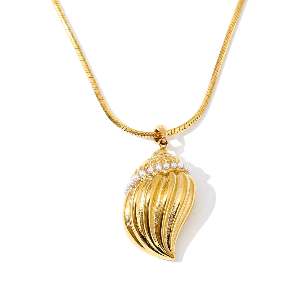 Pearls conch pendant necklace ring set - product image