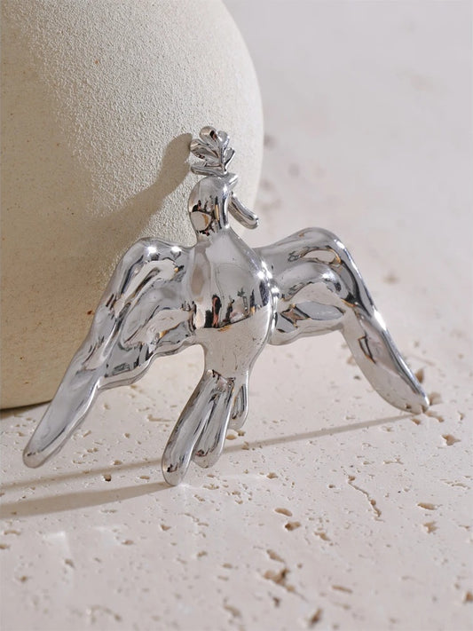 Personalized smooth metal bird brooch pin - product image