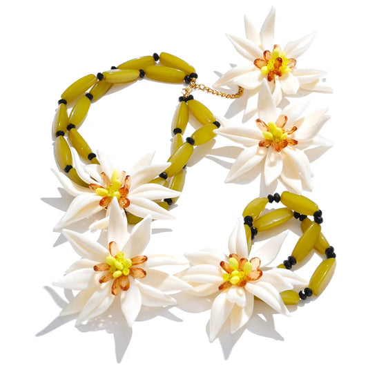 Petal flower handmade necklace bracelet earrings ring set - product image