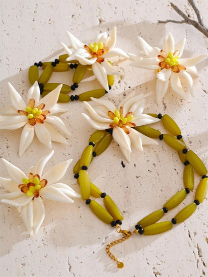 Petal flower handmade necklace bracelet earrings ring set - product image