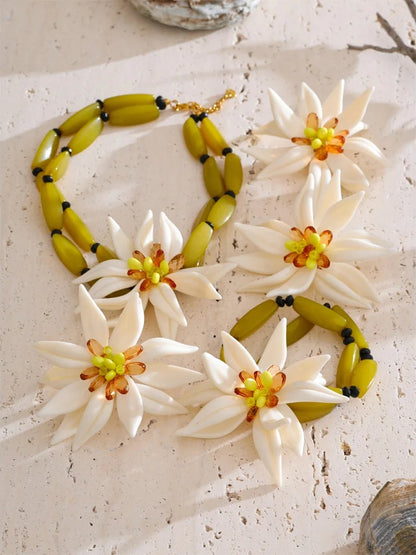 Petal flower handmade necklace bracelet earrings ring set - product image