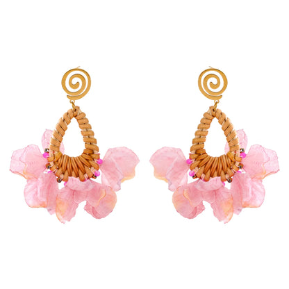 Pink flower bohemian dangle drop earrings - product image