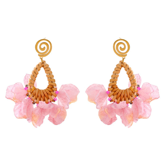 Pink flower bohemian dangle drop earrings - product image
