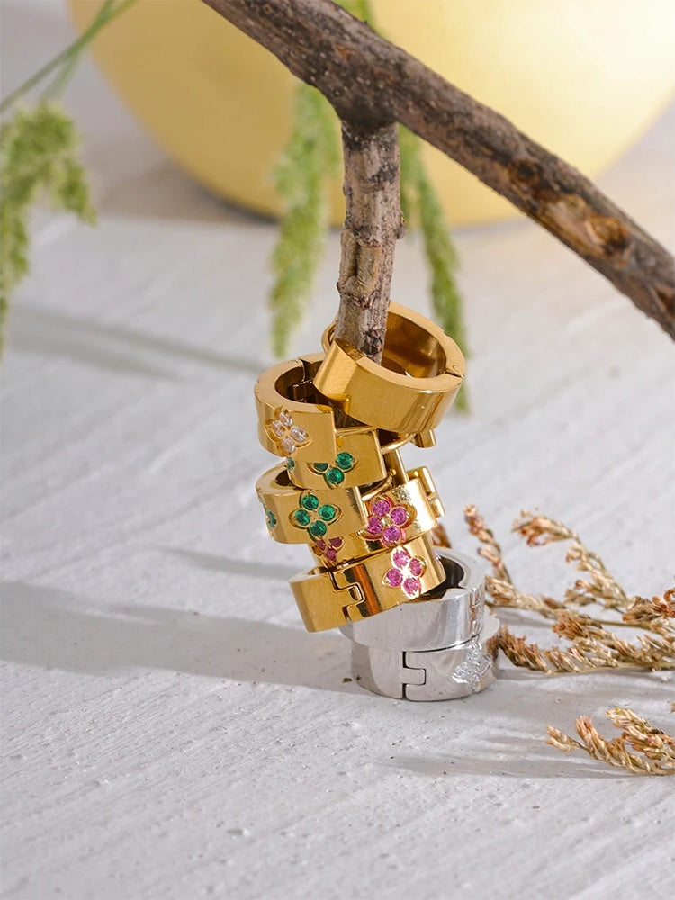 Pink green white cubic zirconia hoop earrings - product image