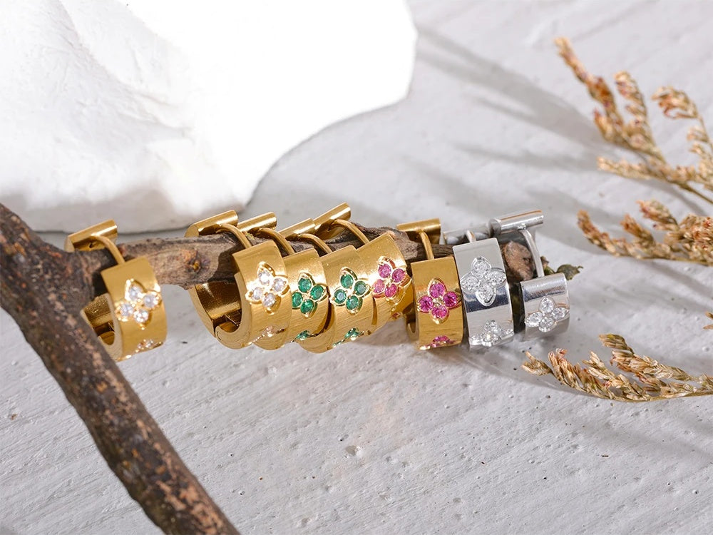 Pink green white cubic zirconia hoop earrings - product image