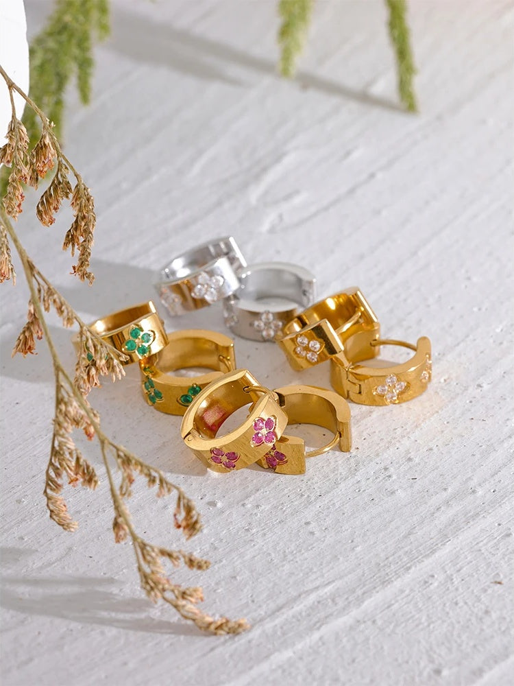 Pink green white cubic zirconia hoop earrings - product image