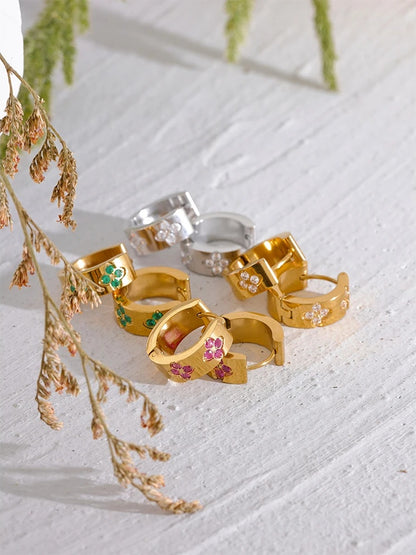 Pink green white cubic zirconia hoop earrings - product image