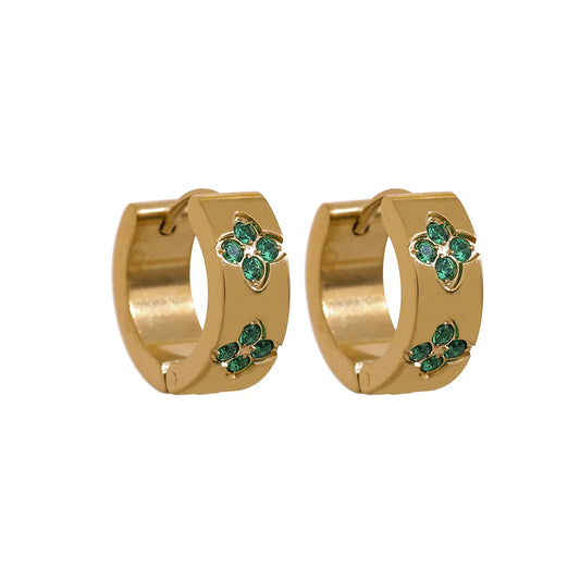 Pink green white cubic zirconia hoop earrings - product image