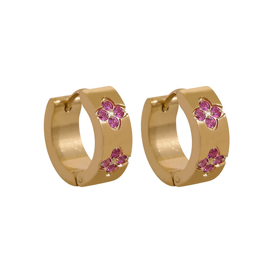Pink green white cubic zirconia hoop earrings - product image