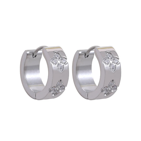 Pink green white cubic zirconia hoop earrings - product image