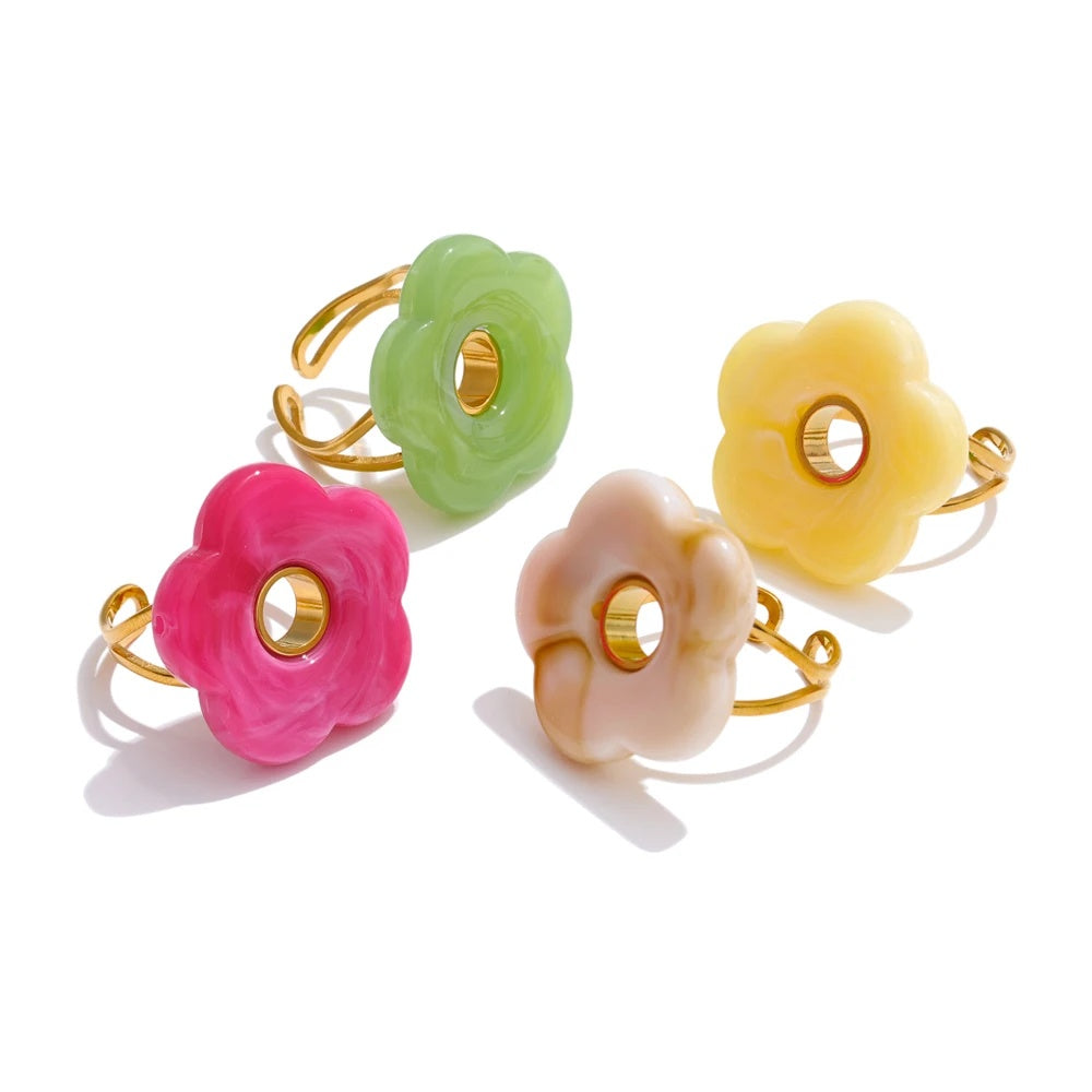 Pink green yellow grey thick resin adjustable ring - product image