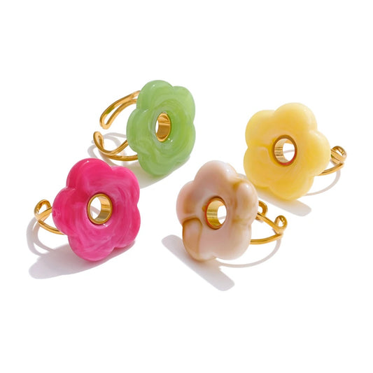 Pink green yellow grey thick resin adjustable ring - product image
