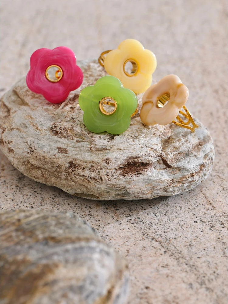 Pink green yellow grey thick resin adjustable ring - product image